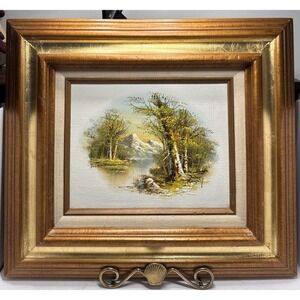 VTG Framed Signed Original Landscape Oil Painting Autumn Mountain Scene 17x15"